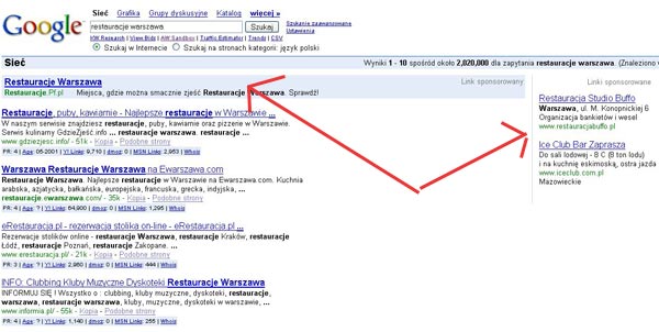 Przykładowy link sponsorowany AdWords
