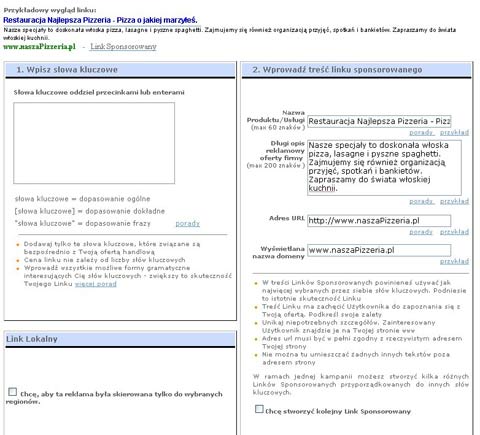 Panel administracyjny NetSprint dla linku lokalnego