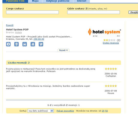 Recenzje w serwisie YellowPages